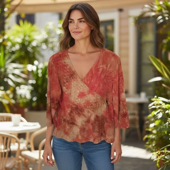 Y2K Embroidered Faux Wrap Top M Indie Fairy Bohemian Hippie Sequins Whimsigoth - Picture 16 of 16